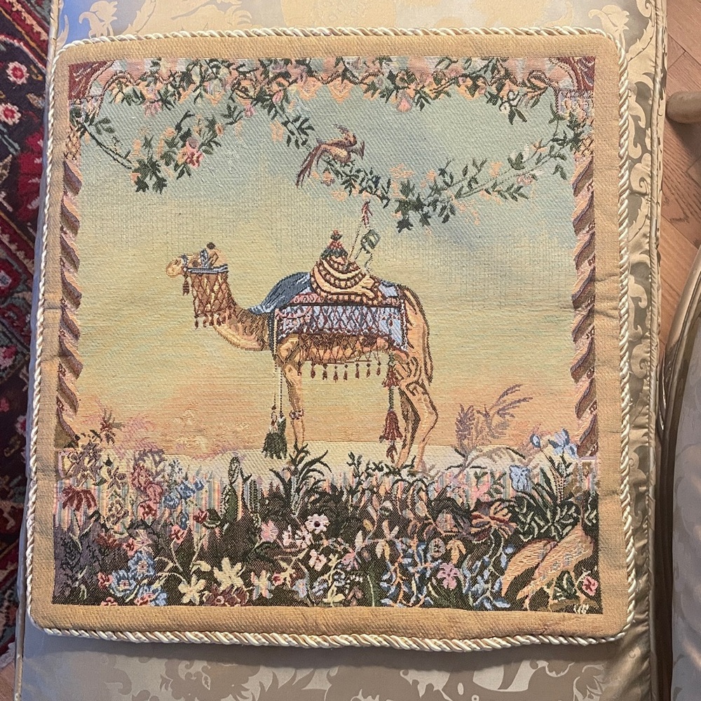 Tapestry pillow with camel